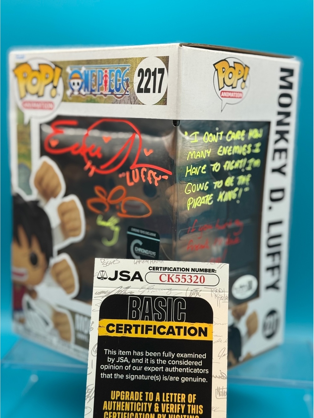 Colleen Clinkenbeard and Erica Schroeder signed gum gum Luffy Funko with JSA COA